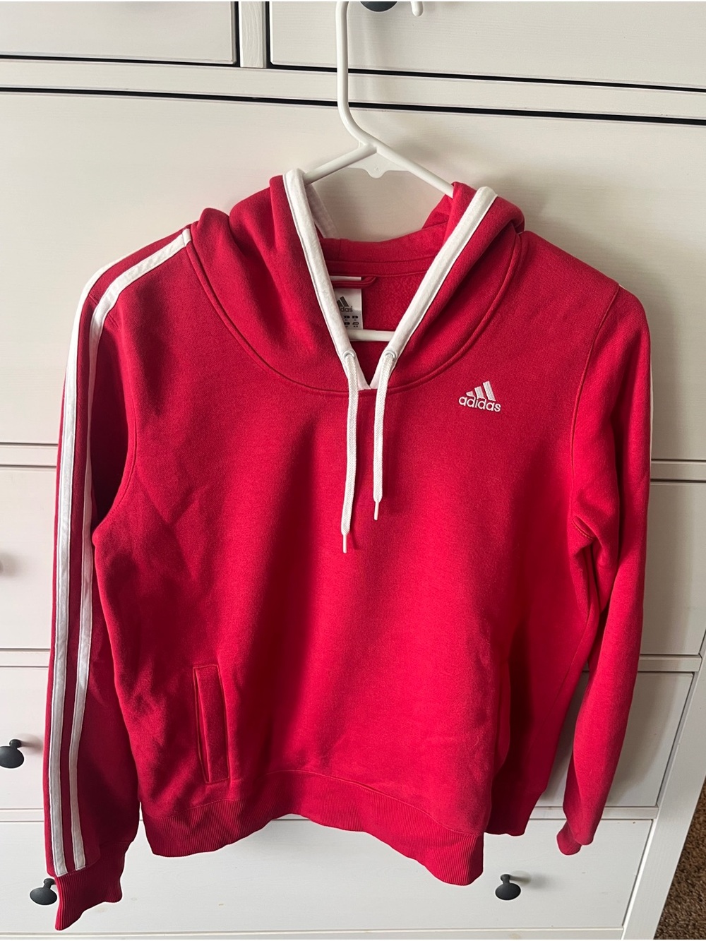 adidas Red Hoodie with White Stripes